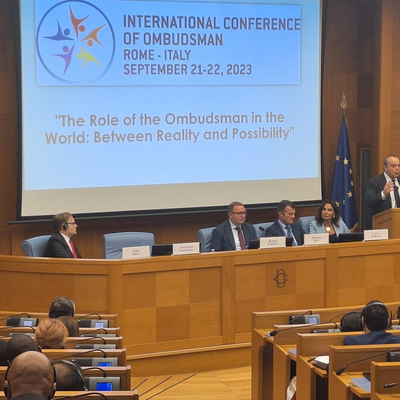 President of the Lazio Regional Council, Antonio Aurigemma, addressing guests at the Closing Ceremony of the International Conference of Ombudsman in Rome
