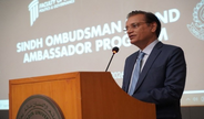 Ombudsman Sindh Sohail Rajput speaking at the workshop