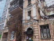 Destroyed residential apartment building in Kyiv