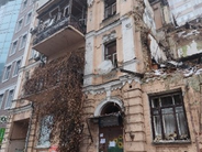 Destroyed residential apartment building in Kyiv