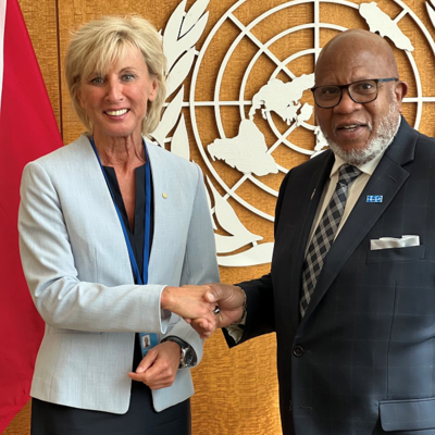 Secretary General Schwarz and the President of the UN General Assembly, Dennis Francis