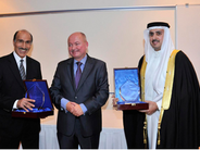Dr Abdulaziz Abul and Secretary-general Nawaf Al Ma'awda receive Chaillot Prize