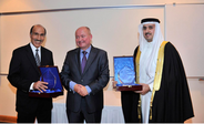 Dr Abdulaziz Abul and Secretary-general Nawaf Al Ma'awda receive Chaillot Prize