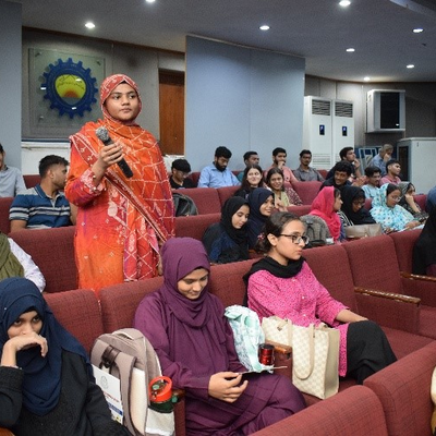 Q&A session with students at the NED University