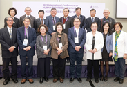 NHRC Chairperson Chen Chu (fifth from right), seminar chairs, speakers,  and other participants