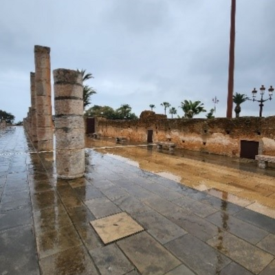 Grounds of the Royal Mausoleum of King Mohammed V and Hassan Tower in Rabat, Morocco.