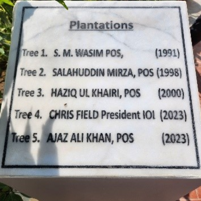 A marble plinth in the gardens of the office of the Ombudsman Sindh commemorates President Field’s visit