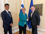 L to R: Human Rights Ombudsman of the Republic of Slovenia, Peter Svetina; President of the Republic of Slovenia, Dr Nataša Pirc Musar; IOI President, Chris Field PSM.