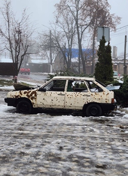 Destroyed car in the city of Irpin
