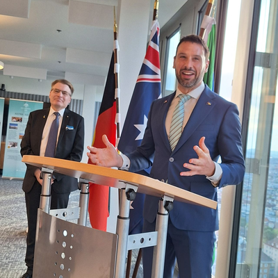 Chargé d’Affaires of the Australian Embassy in Vienna, Mr Emil Stojanovski, addressing Welcome Reception guests