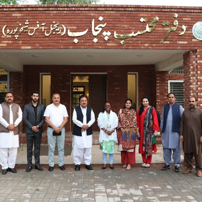 Shiela Caroline Sempa along with Malik Muhammad Aslam (Advisor Sheikhupura) and staff, during her visit to Sheikhupura Regional Office