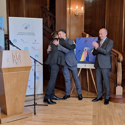 L to R: IOI President, Chris Field PSM; Ukrainian Parliament Commissioner for Human Rights, Dmytro Lubinets; Ukrainian Ambassador to Austria, Dr Vasyl Khymynets