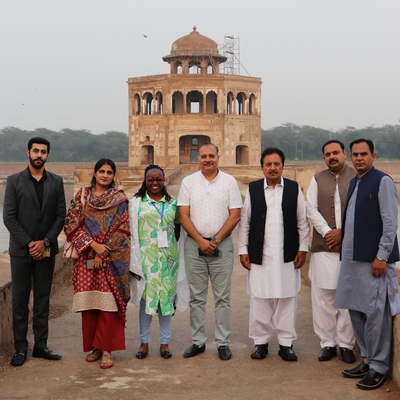 Shiela Caroline Sempa along with Sabir Kabir (Liaison Associate cum Coordinator) and Malik Muhammad Aslam (Advisor Sheikhupura) at the cultural visit to Hiran Minar