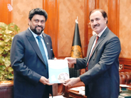 Hon. Ombudsman Sindh (right) presents Annual Report to Hon. Governor Sindh (left)